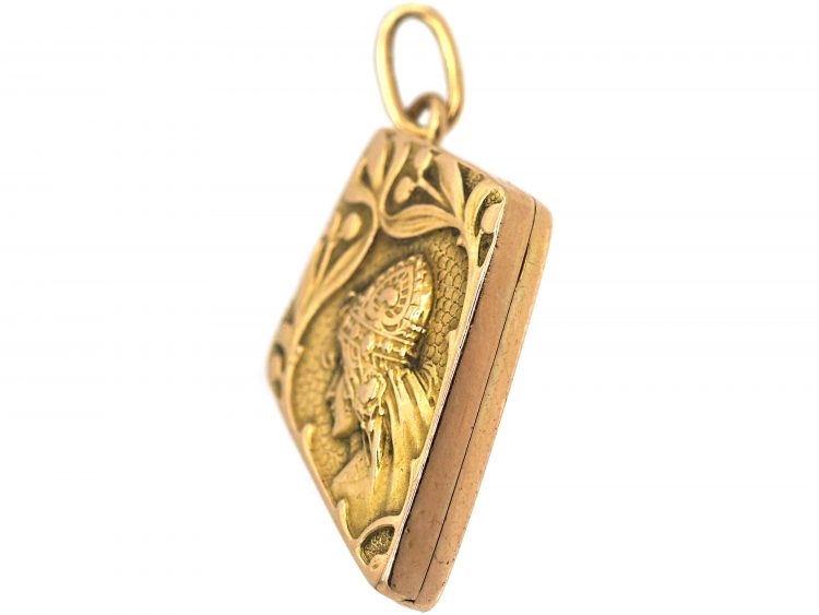 Art Nouveau Kite Shaped 18ct Gold Locket of a Lady
