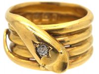 Victorian 18ct Gold Snake Ring with a Diamond in his Head