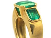 French 18ct Gold Large Three Stone Colombian Emerald Ring