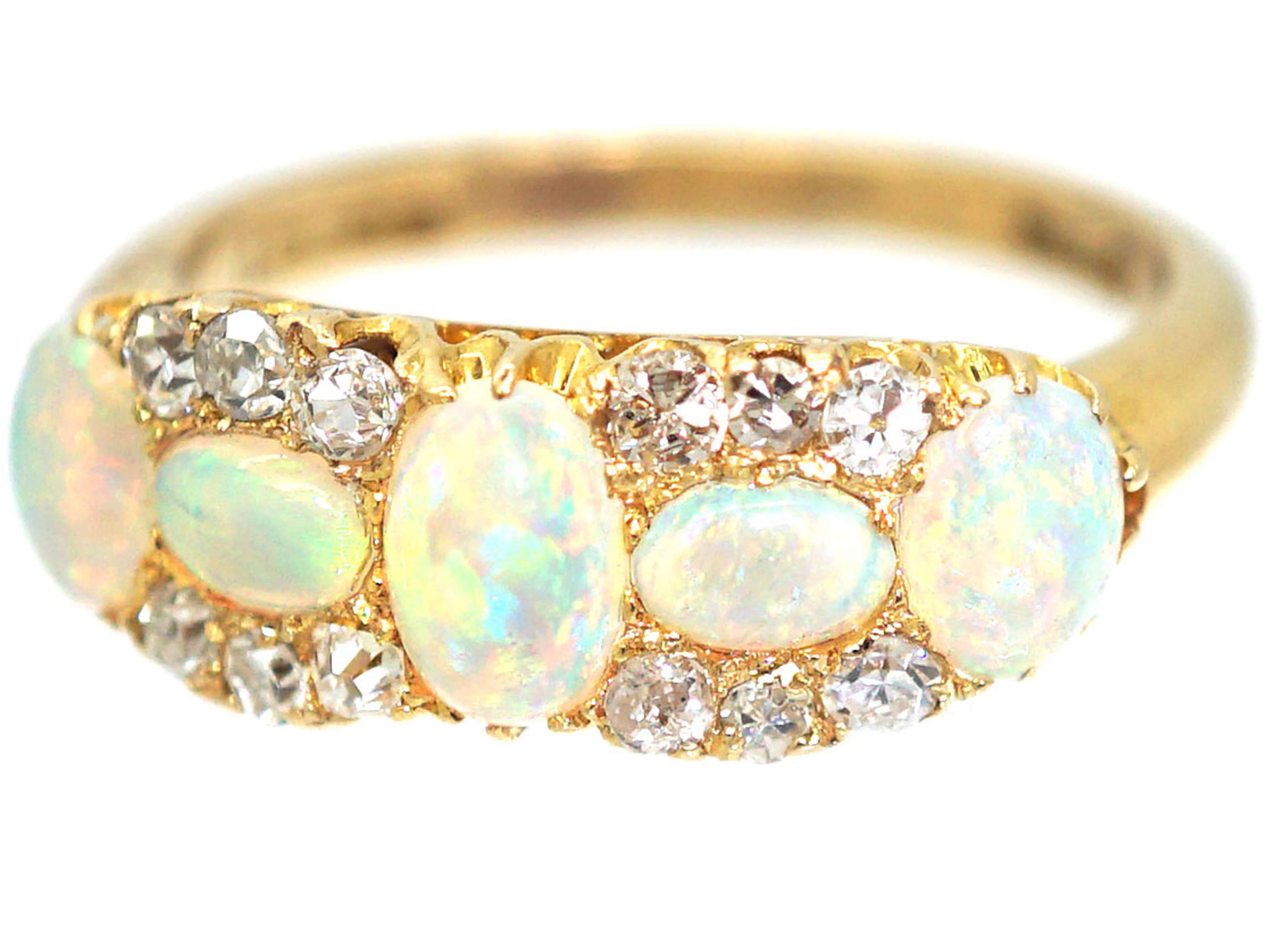 Edwardian 18ct Gold, Five Stone Opal & Diamond Ring (502R) | The ...