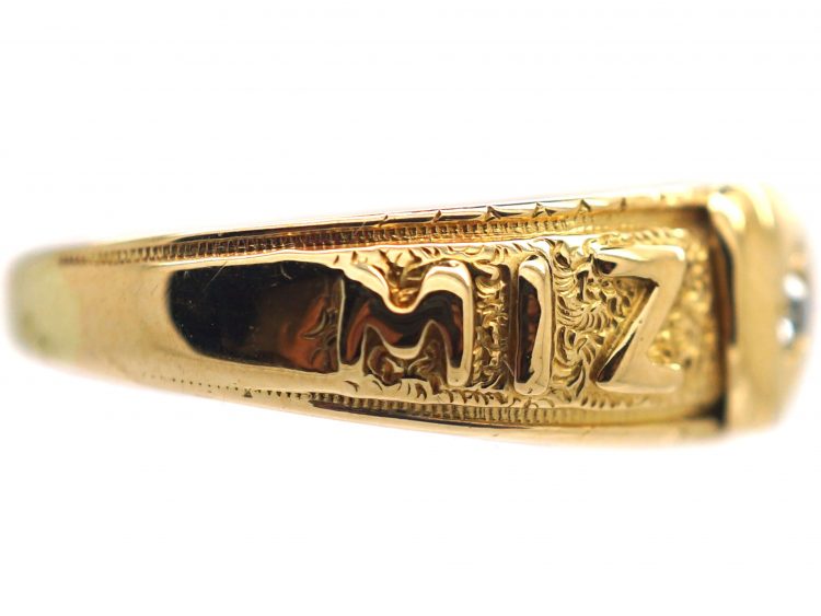 Victorian 18ct Gold Ring Spelling Mizpah with a Heart & Diamond Motif