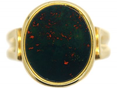 Victorian 18ct Gold & Bloodstone Signet Ring with Fluted Shank by Charles Green