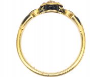 Victorian 18ct Gold & Diamond Cluster Ring with Black Enamel Detail
