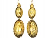 Victorian 15ct Gold Drop Earrings With Gold Rope & Engraved Detail