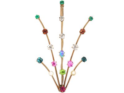 Edwardian 15ct Gold Harlequin Comet Brooch set with Different Gemstones