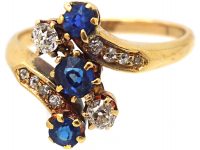 Edwardian 18ct Gold, Sapphire & Diamond Crossover Ring