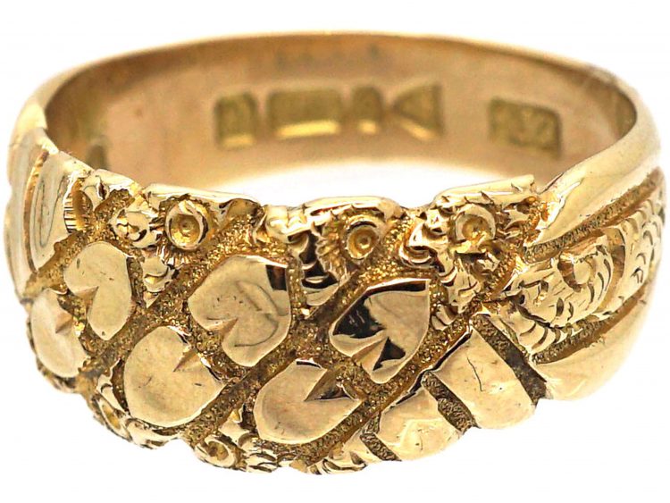 Edwardian 9ct Gold Keeper Ring with Hearts Motif