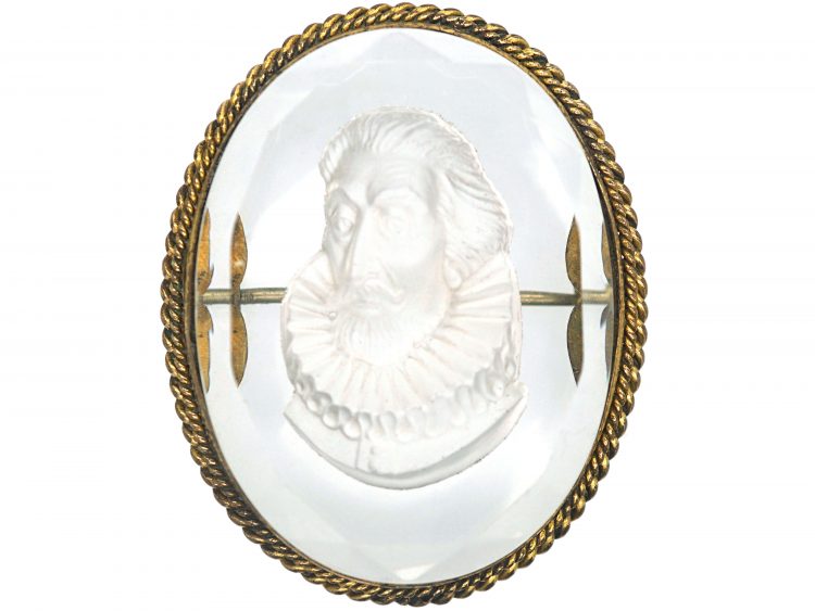 Victorian Gilt & Glass Intaglio Brooch of Shakespeare