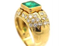 18ct Gold Emerald & Diamond Trombino Ring