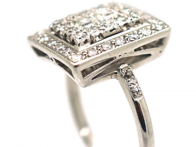 Retro Platinum & Diamond Rectangular Shaped Ring