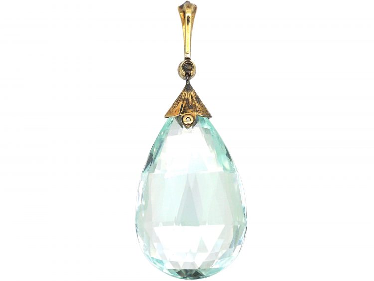 Art Deco 15ct Gold & Platinum, Aquamarine & Diamond Pendant
