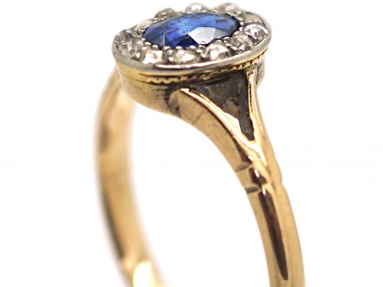 Edwardian 9ct Gold, Sapphire & Diamond Oval Cluster Ring
