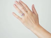 Edwardian 18ct White Gold & Platinum, Diamond & Pink Sapphire Marquise Shaped Ring