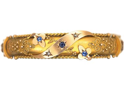 Edwardian 9ct Gold, Sapphire & Diamond Etruscan Style Bangle