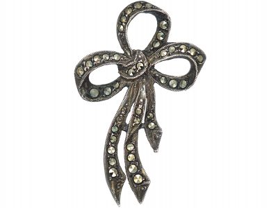 Art Deco Silver & Marcasite Bow Brooch