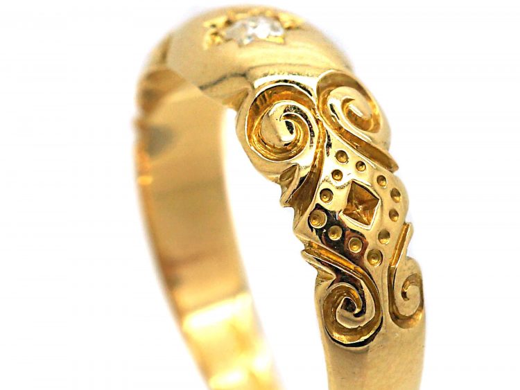 Edwardian 18ct Gold & Diamond Gypsy Scroll Design Ring