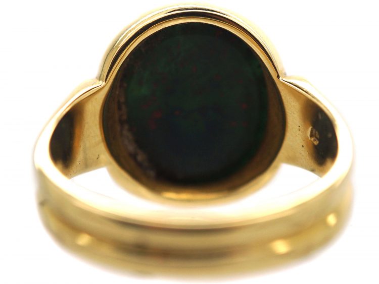 Victorian 18ct Gold & Bloodstone Signet Ring with Fluted Shank by Charles Green