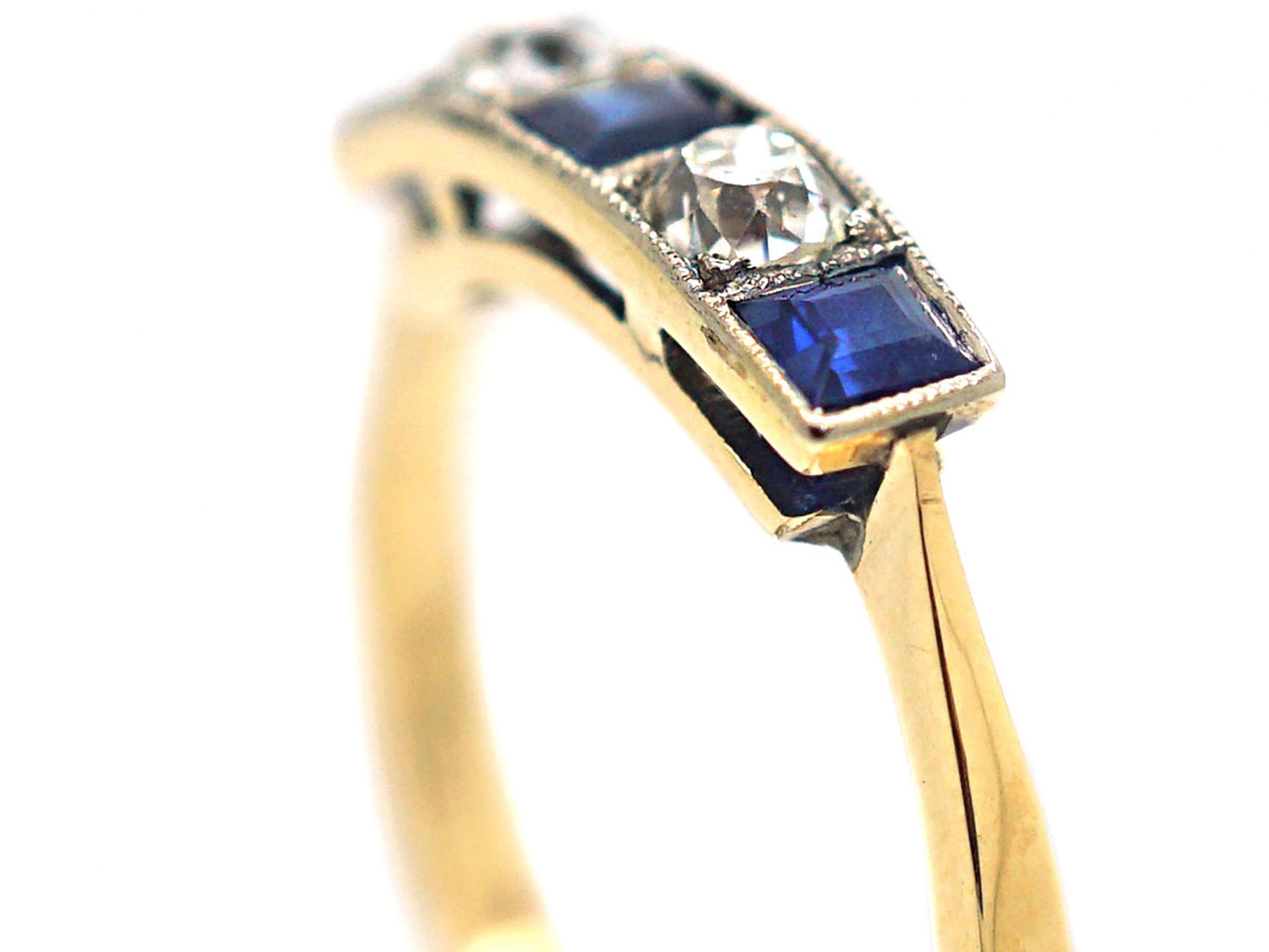 Art Deco 18ct Gold And Platinum Square Cut Sapphire And Diamond Ring 534r The Antique Jewellery 1472