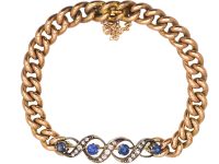 Edwardian 9ct Gold Curb Bracelet set with Sapphires & Diamonds
