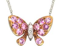 14ct White Gold, Pink Sapphire & Diamond Butterfly Pendant on 14ct White Gold Chain