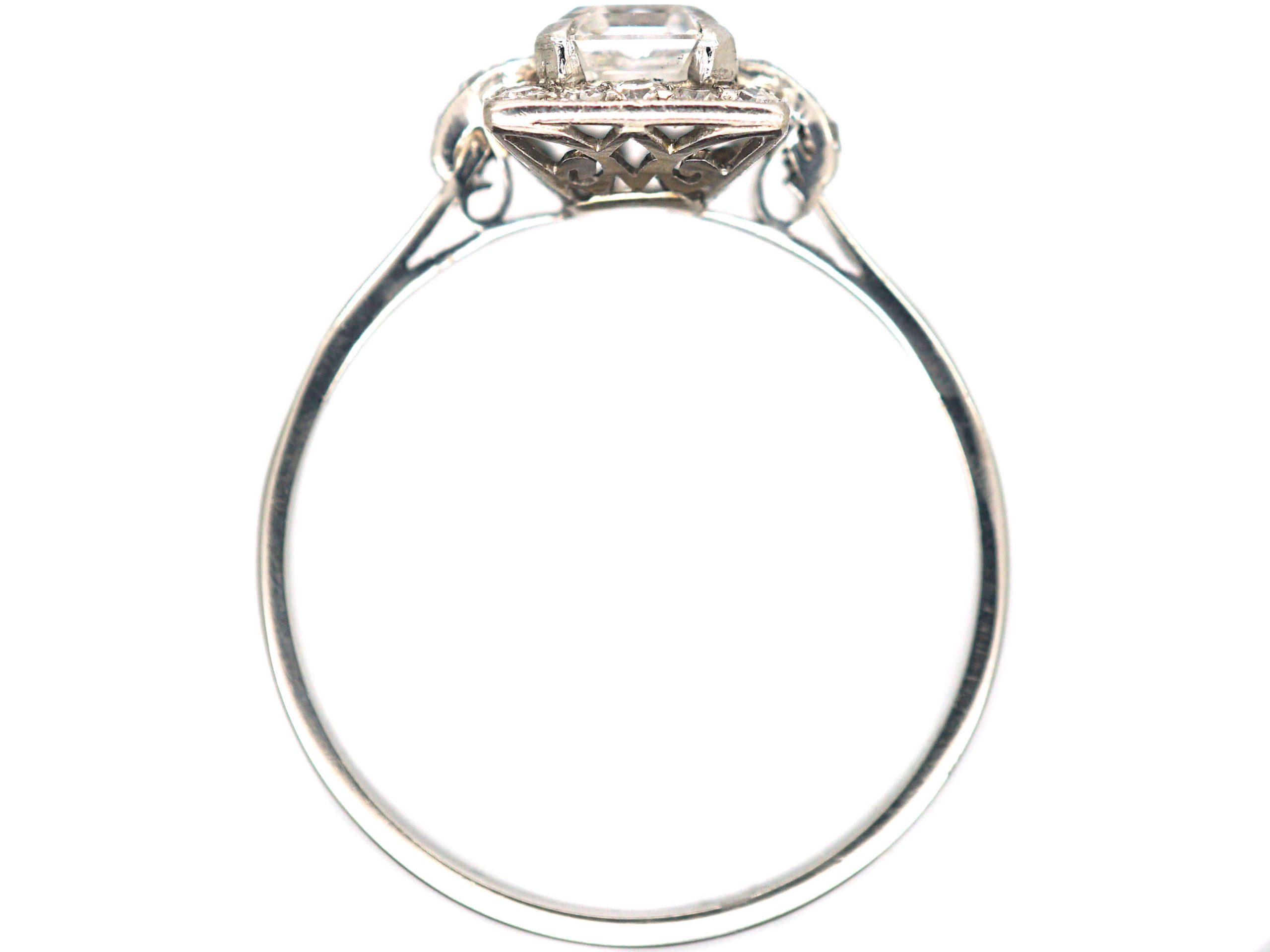 Art Deco Platinum Asscher Cut Diamond Ring with Small Diamond Set ...