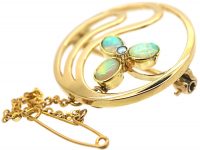 Art Nouveau 15ct Gold & Opal Flower Brooch by Murrle Bennett & Co