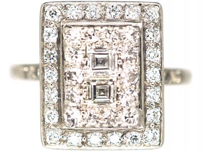 Retro Platinum & Diamond Rectangular Shaped Ring