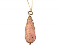 Art Nouveau 9ct Gold & Rose Quartz Pendant on 9ct Gold Chain