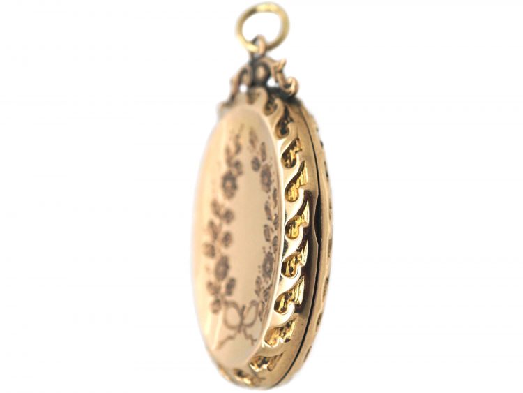 Edwardian Oval Shaped 9ct Gold Engraved Locket with Bow Top