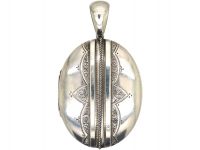 Victorian Silver Oval Shaped Locket with Double Banded & Engraved Detail