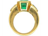 French 18ct Gold Large Three Stone Colombian Emerald Ring