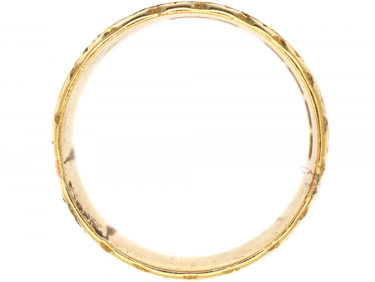 Edwardian 18ct Gold Wide Wedding Ring with Ivy Leaf & Heart Motifs