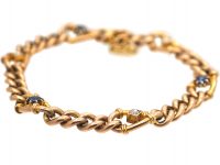 Edwardian 9ct Gold, Sapphire & Diamond Curb Bracelet