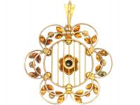 Edwardian 15ct Gold, Natural Split Pearl & Diamond Floral Pendant