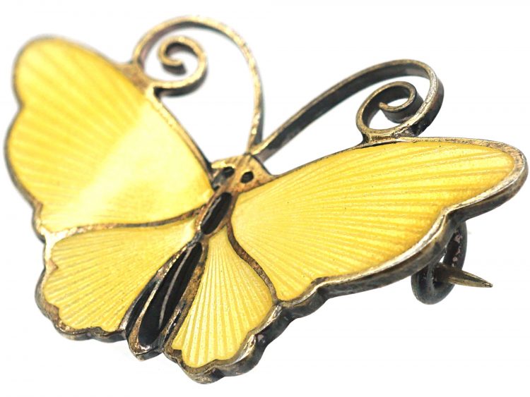 Silver & Yellow Enamel Butterfly Brooch by David Andersen