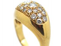 French 18ct Gold Bombe Ring with Pave Set Diamonds