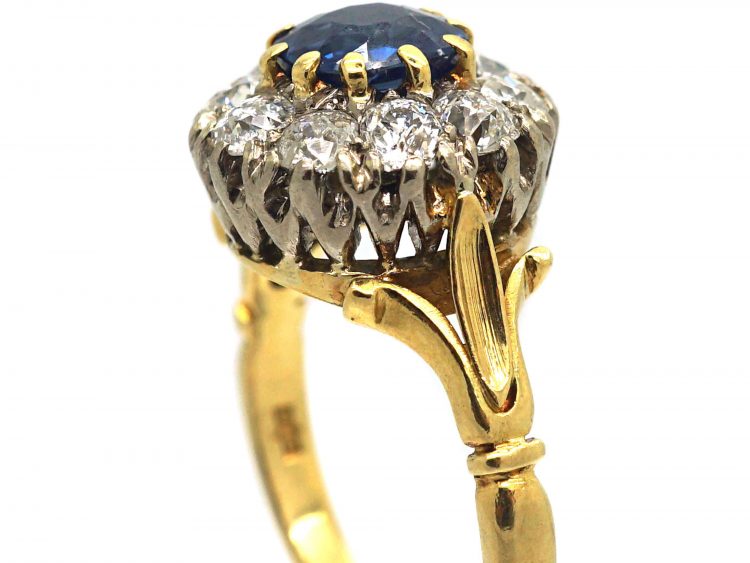 18ct Gold, Royal Blue Sapphire & Diamond Cluster Ring