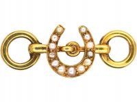 Victorian 18ct Gold Horseshoe and Bit Brooch set with Natural Split Pearls