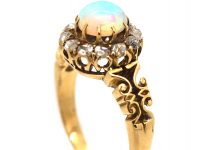 Edwardian 18ct Gold, Opal  & Rose Diamond Cluster Ring