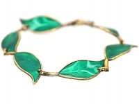 Silver Green Enamel Leaf Design Bracelet by David Andersen