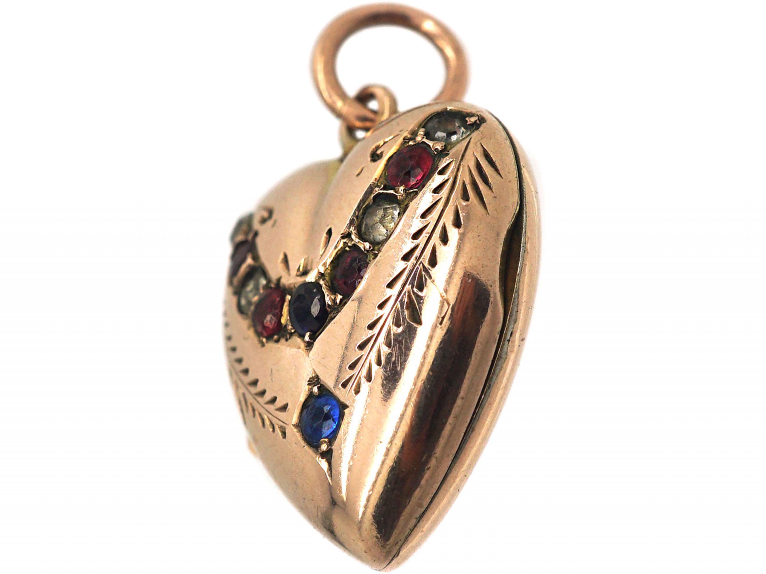 Edwardian 9ct Gold Back & Front Heart Shaped Locket set with Paste