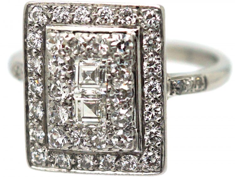 Retro Platinum & Diamond Rectangular Shaped Ring