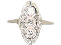 Art Deco 18ct Gold & Platinum, Diamond Navette Shaped Ring
