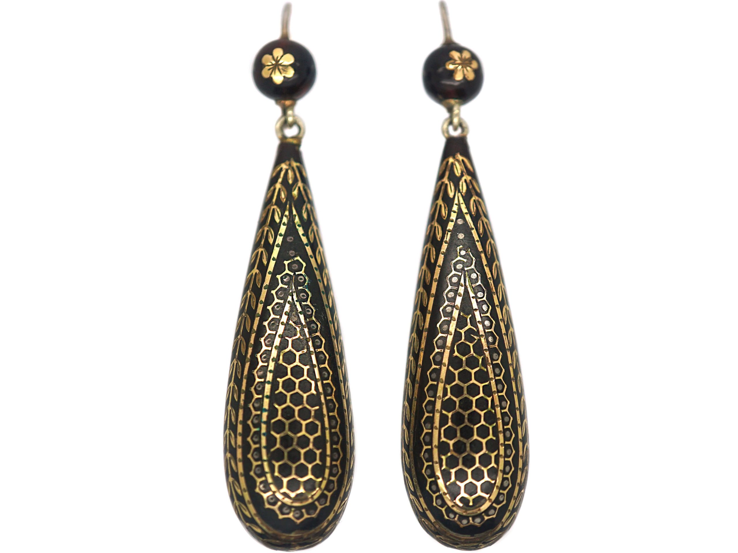 Victorian Pique Drop Earrings (453R) | The Antique Jewellery Company