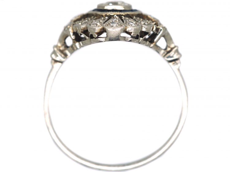 Art Deco Platinum, Sapphire & Diamond Target & Feather Style Ring