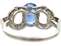 Art Deco Platinum, Sapphire & Diamond Stylised Bow Ring
