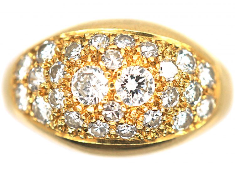 French 18ct Gold Bombe Ring with Pave Set Diamonds