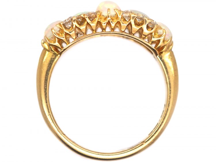 Edwardian 18ct Gold, Five Stone Opal & Diamond Ring