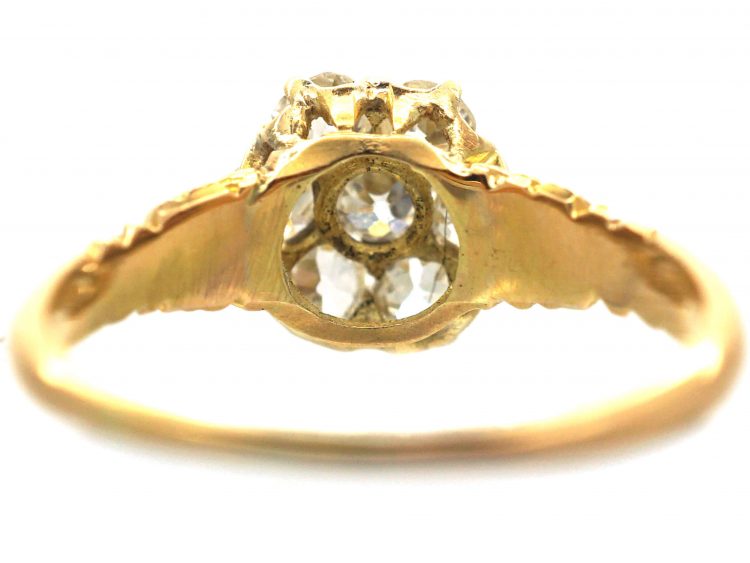 Edwardian 18ct Gold & Diamond Cluster Ring with Ornate Shoulders