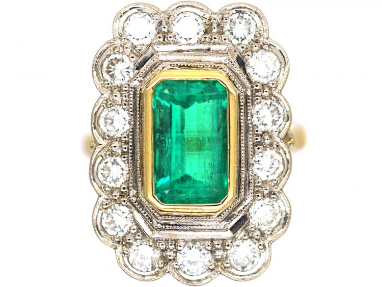 18ct Gold Emerald & Diamond Rectangular Ring